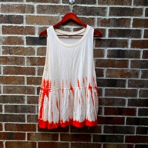 Entro White and Orange Sleeveless Tiered Tank Top